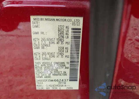 2022 Nissan Frontier Long Bed Sv 4X2 z USA, uszkodzony, nr VIN 1N6ED1FJ5NN662437